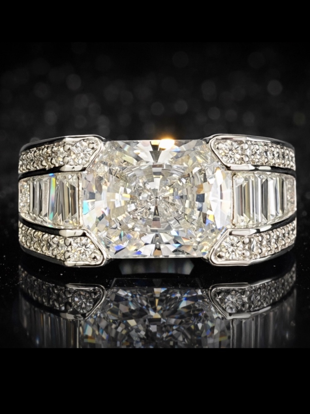 Victoria Wieck vintage radiant emerald cut pave set engagement wedding ring HSN